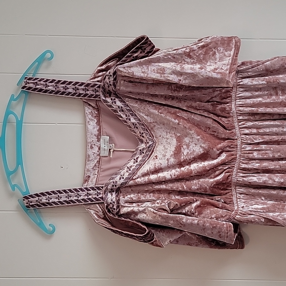 NWTs Lucky Brand Pink Crushed Velvet Dress Embroidered Trim Size XL